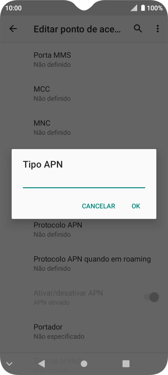 Introduza default e prima OK.