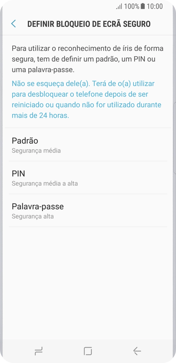 Prima a definição pretendida e siga as indicações no ecrã para estabelecer um código de bloqueio adicional.