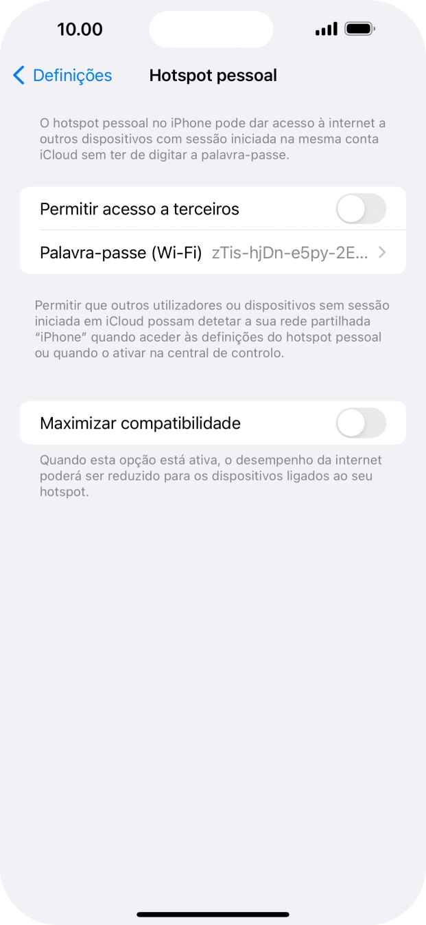 Prima Palavra-passe (Wi-Fi) e introduza a password pretendida.