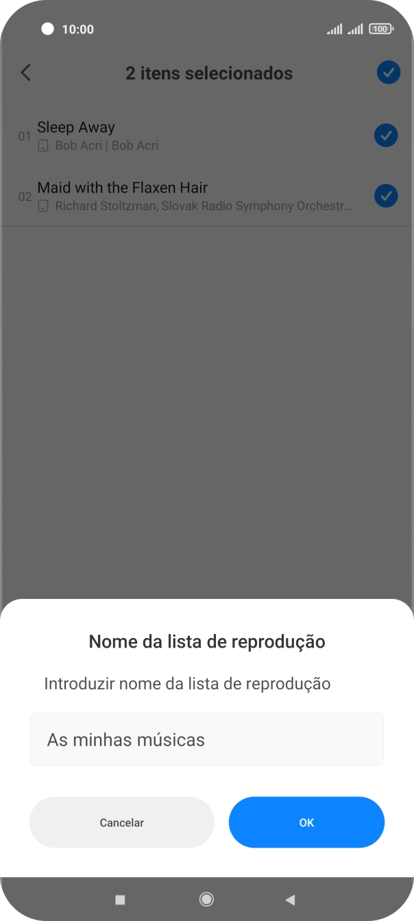 Introduza o nome pretendido para a lista de reprodução e prima OK.