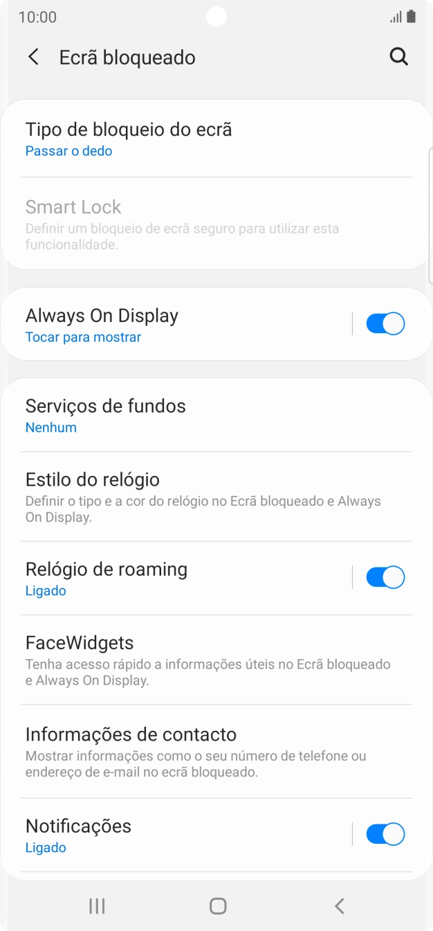 Prima Tipo de bloqueio do ecrã.