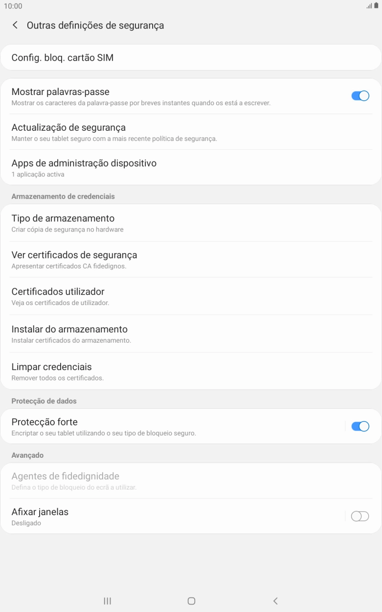 Prima Config. bloq. cartão SIM.