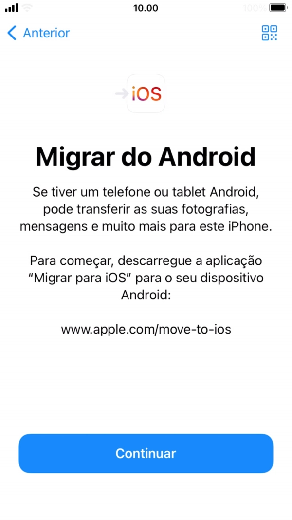 Antes de ser possível transferir conteúdo para o seu telefone, é necessário instalar a app 