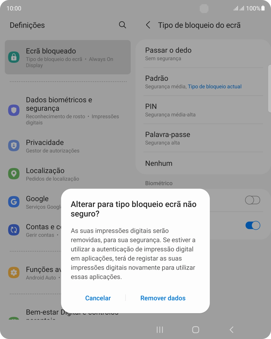 Prima Remover dados.