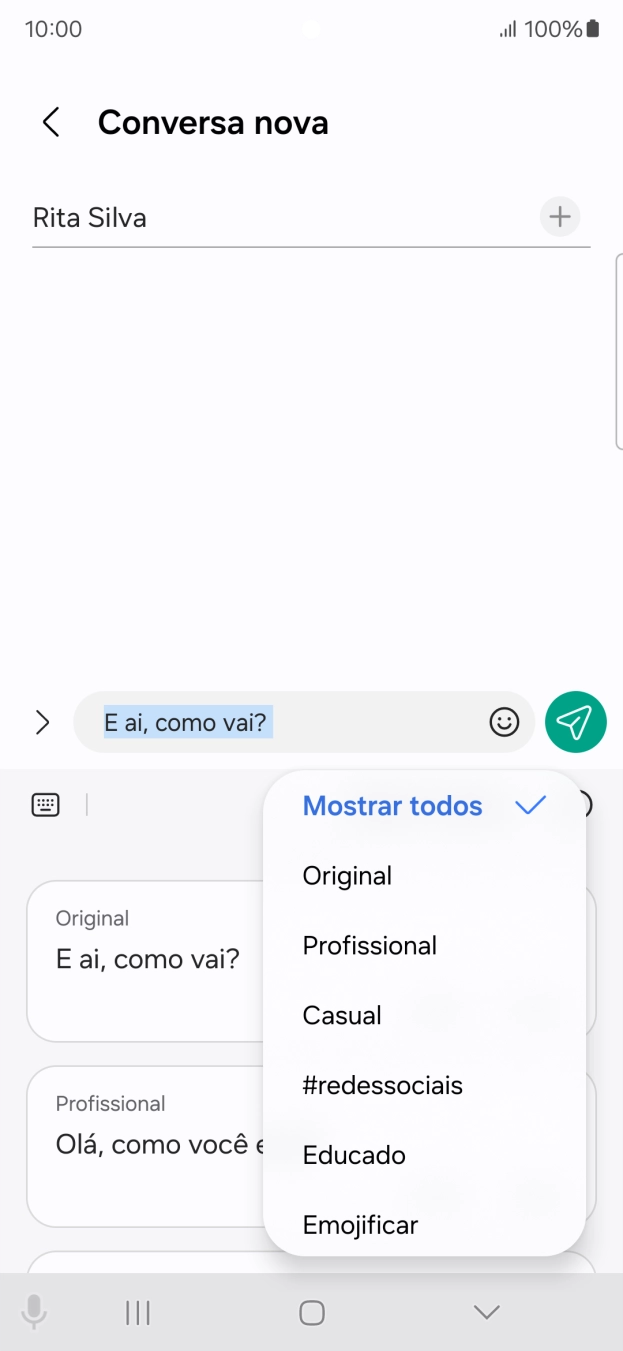 Prima o estilo de escrita pretendido.