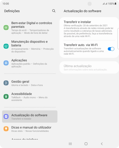 Prima Transferir e instalar. Se existir uma nova versão de software disponível, será agora indicado no ecrã. Siga as indicações no ecrã para atualizar o software do telefone.
