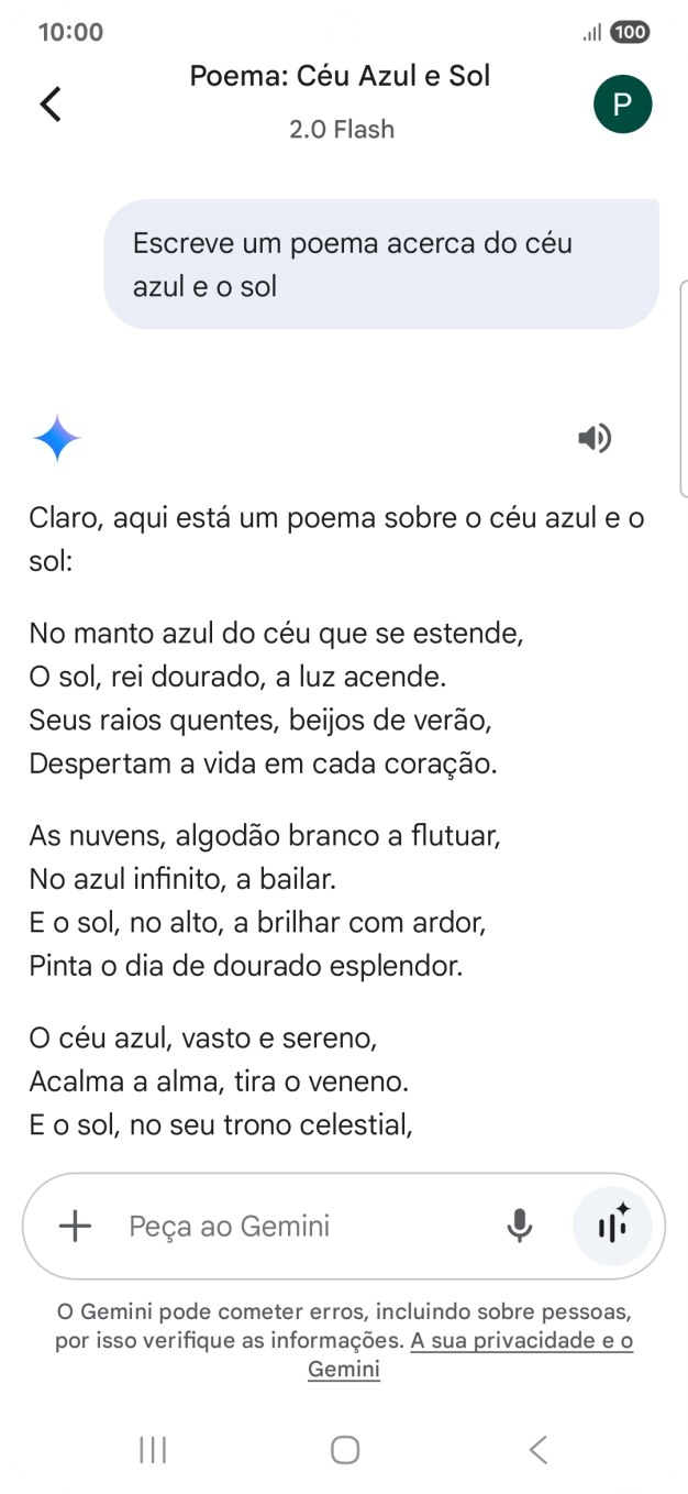 É possível solicitar à Gemini que gere um texto baseado na sua descrição.
