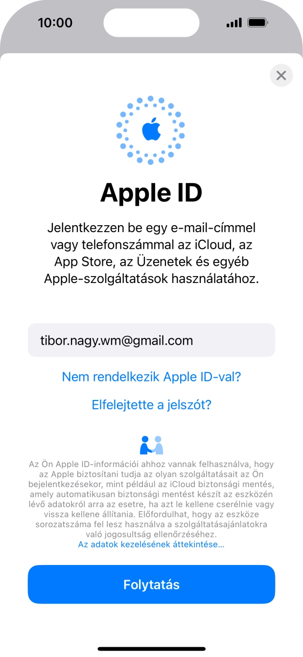 Válaszd a Folytatás lehetőséget.