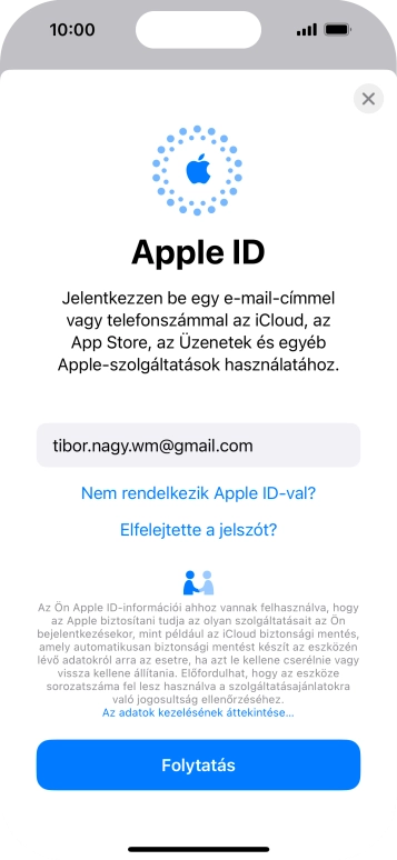 Válaszd a Folytatás lehetőséget.