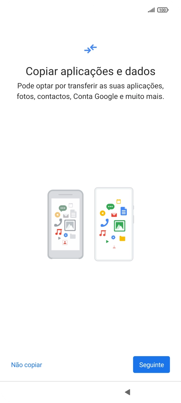 É possível transferir conteúdo de outro telefone quando o telefone for ativado antes da primeira utilização e quando o telefone tiver sido reiniciado. Quando esta imagem for mostrada no ecrã, o telefone está pronto para transferir conteúdo de outro telefone.