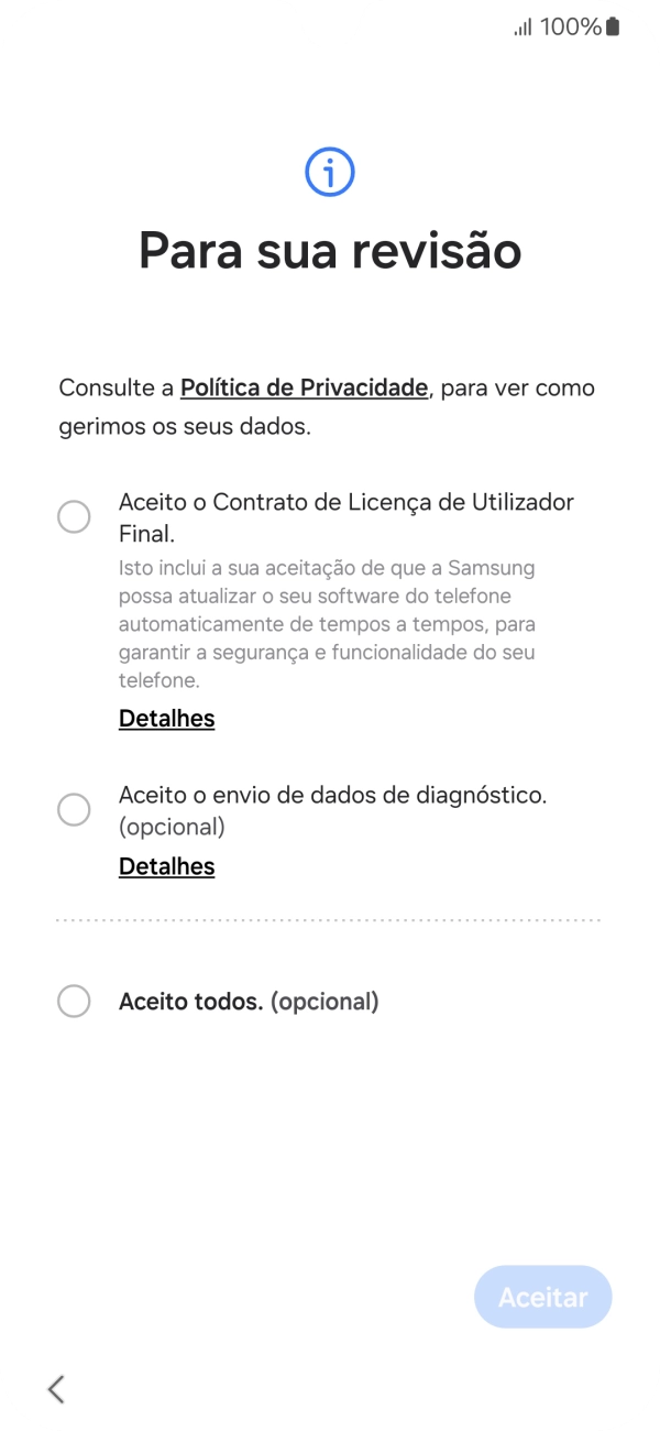 Prima o campo ao lado das definições pretendidas para as selecionar.