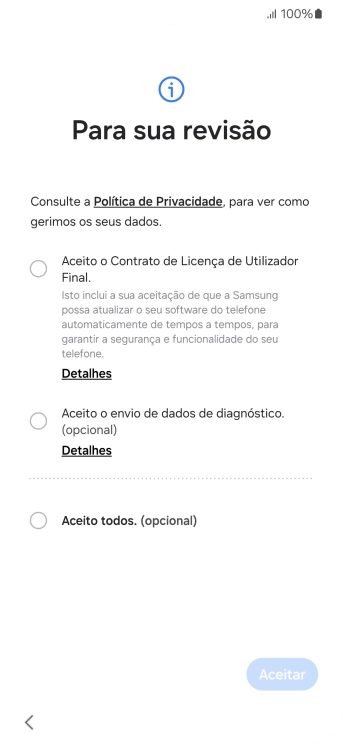 Prima o campo ao lado das definições pretendidas para as selecionar.