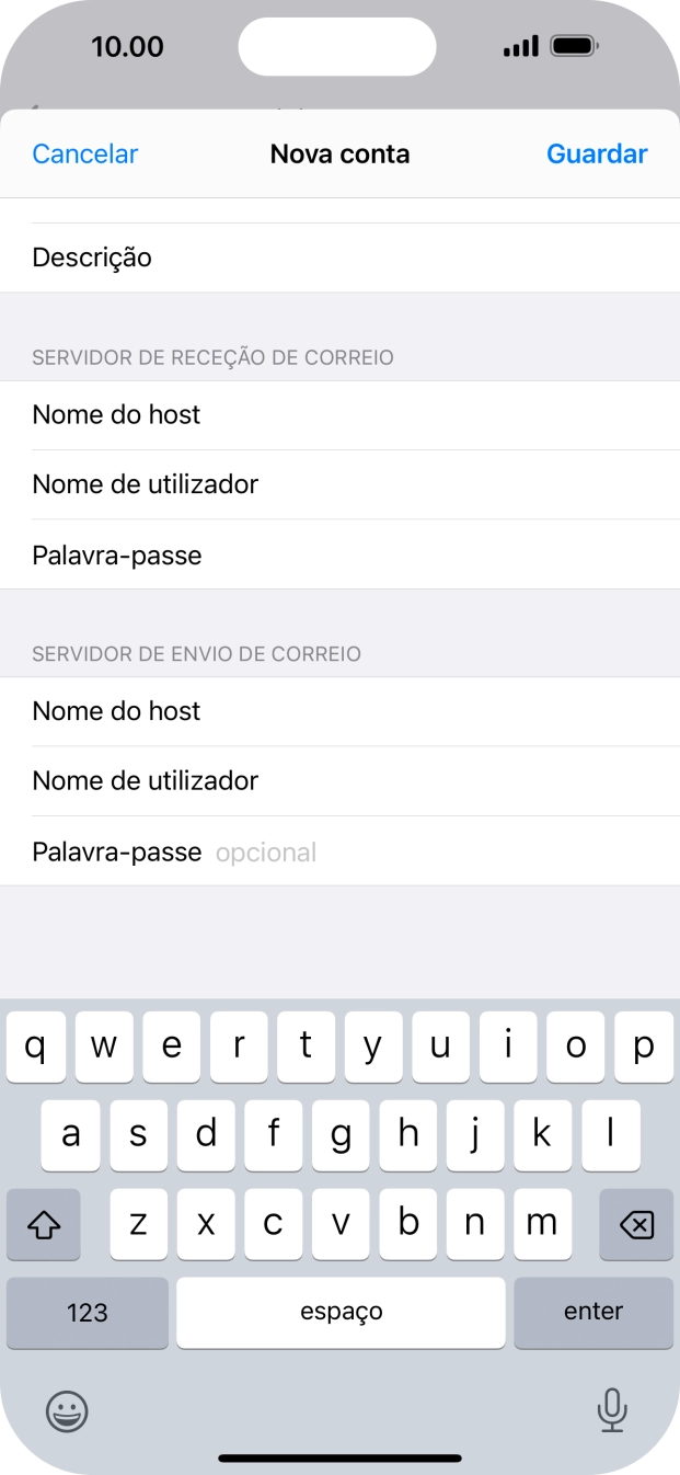 Prima Palavra-passe e introduza a password da sua conta de e-mail na Vodafone.
