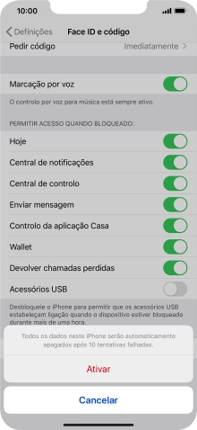 Se ativar a função, prima Ativar.