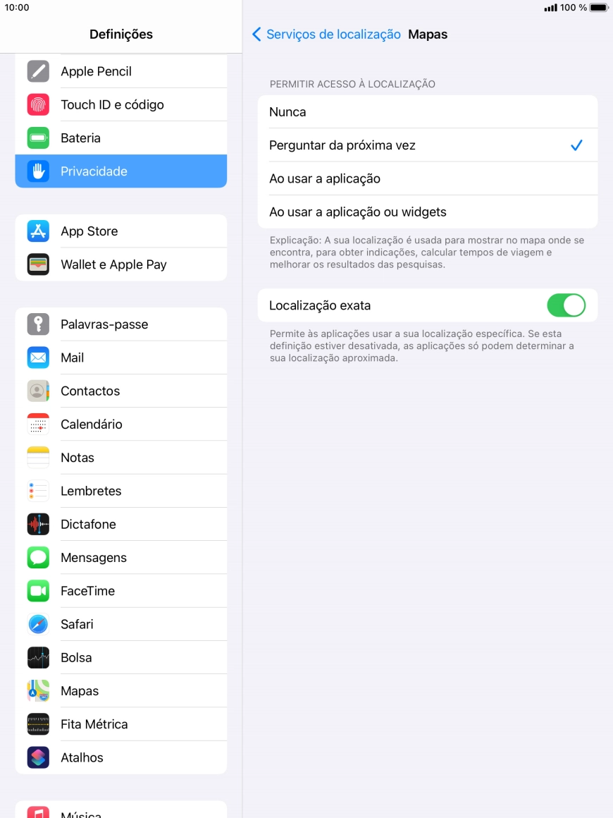 Prima a definição pretendida para ativar ou desativar a função.