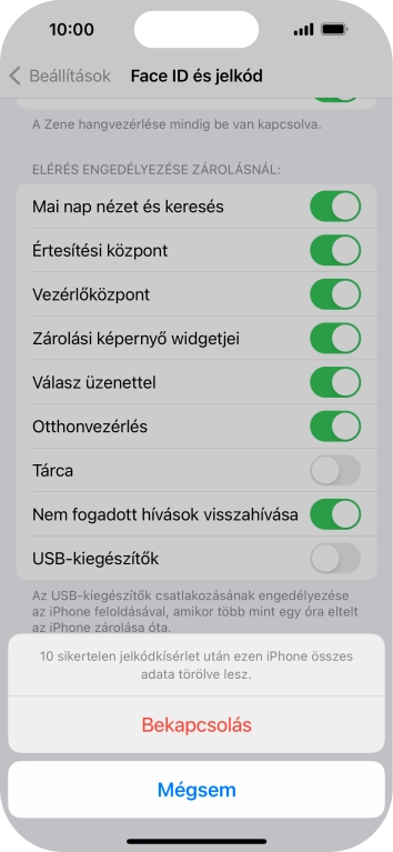 Ha bekapcsolod a funkciót, válaszd a Bekapcsolás lehetőséget.
