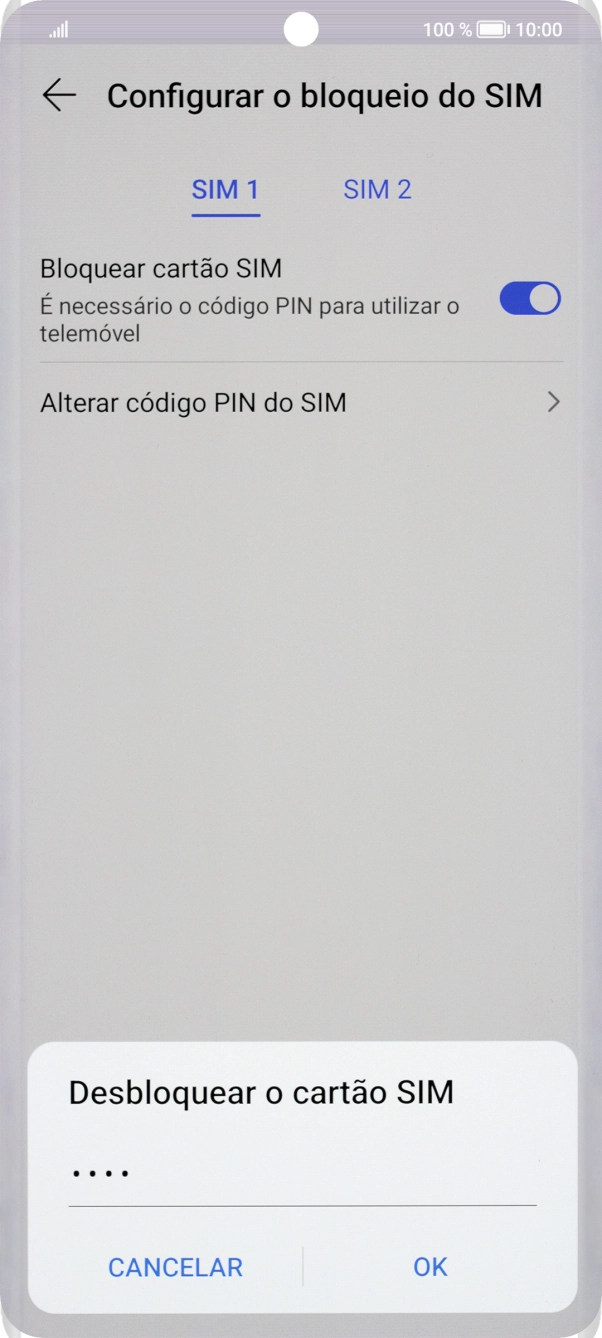 Introduza o seu código PIN e prima OK.