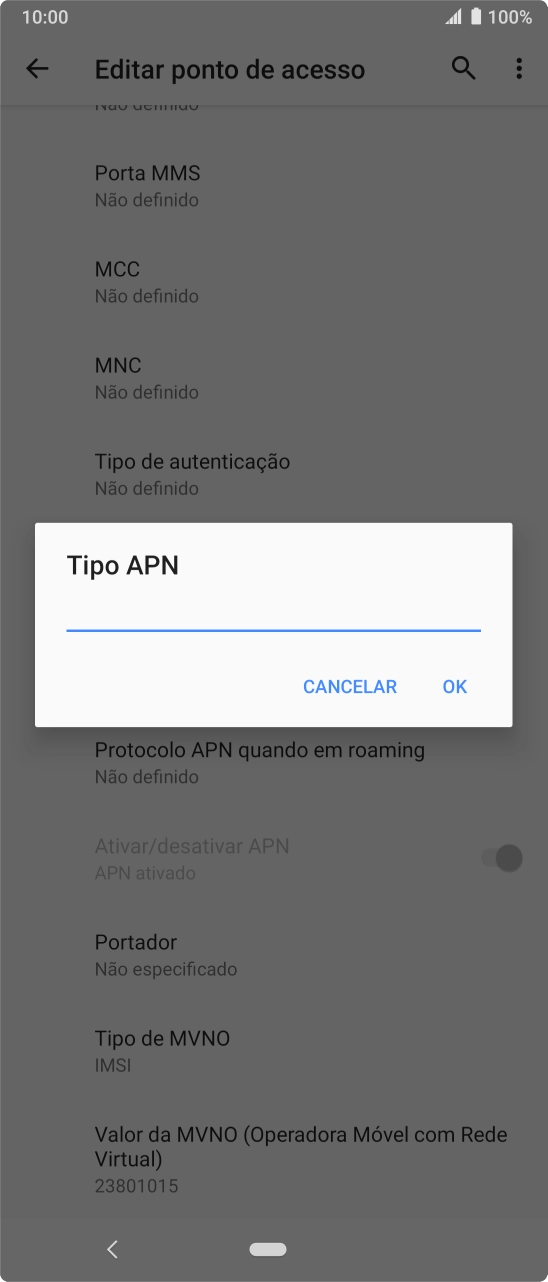 Introduza default e prima OK.