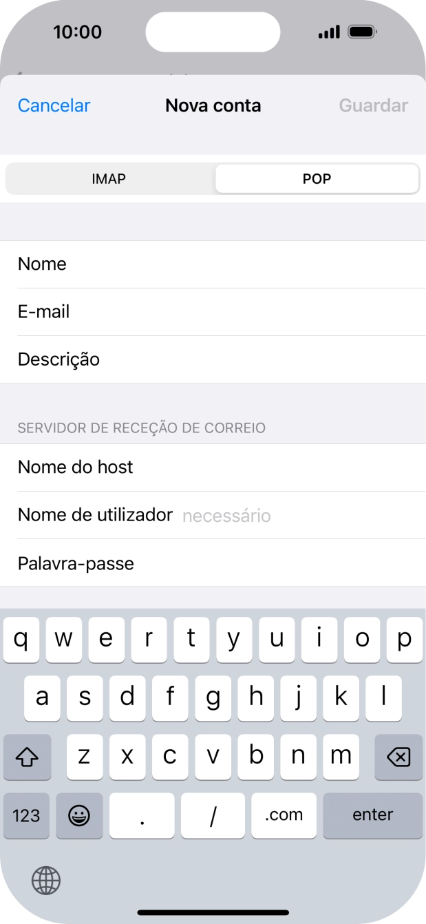 Prima Nome de utilizador e introduza o nome de utilizador da sua conta de e-mail na Vodafone.