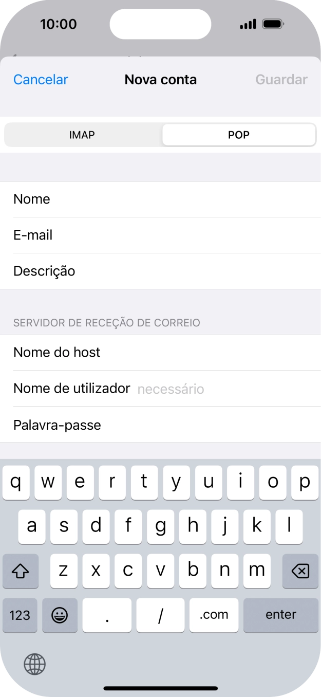 Prima Nome de utilizador e introduza o nome de utilizador da sua conta de e-mail na Vodafone.