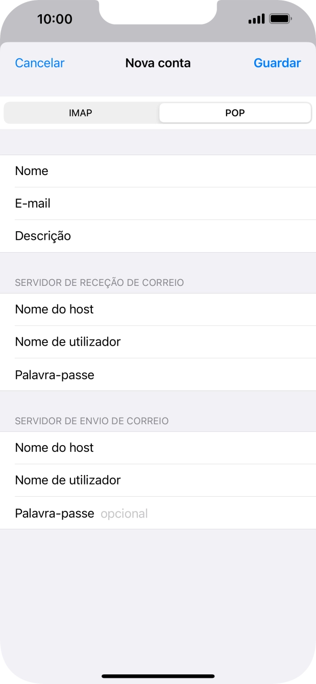 Prima Palavra-passe e introduza a password da sua conta de e-mail na Vodafone.