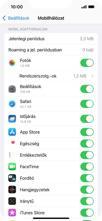 Kattints a kívánt programok melletti csúszkákra a funkciók be- vagy kikapcsolásához.