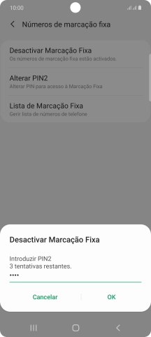 Introduza o código PIN2 e prima OK.