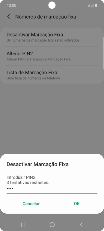 Introduza o código PIN2 e prima OK.
