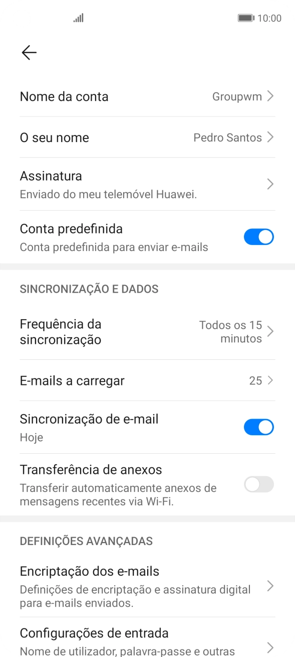 Prima Nome da conta e introduza o nome pretendido da conta de e-mail.