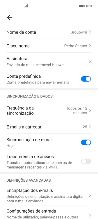Prima Nome da conta.