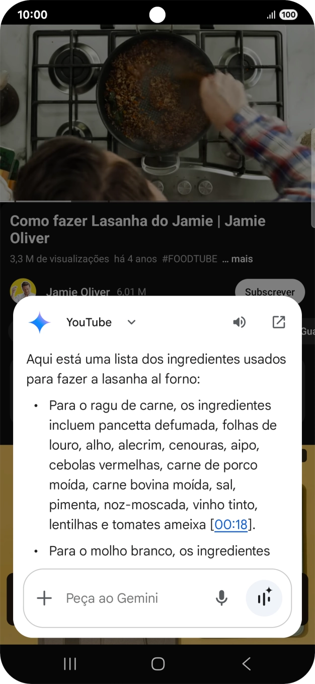 A resposta da Gemini à sua pergunta é agora mostrada no ecrã.