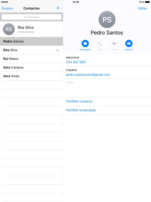 Prima o ícone de novo contacto.