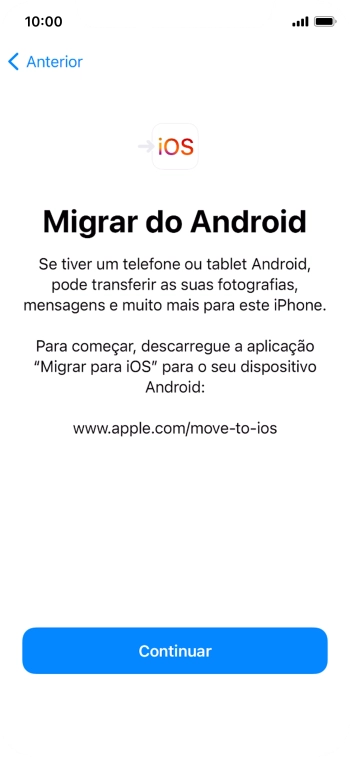 Antes de ser possível transferir conteúdo para o seu telefone, é necessário instalar a app 