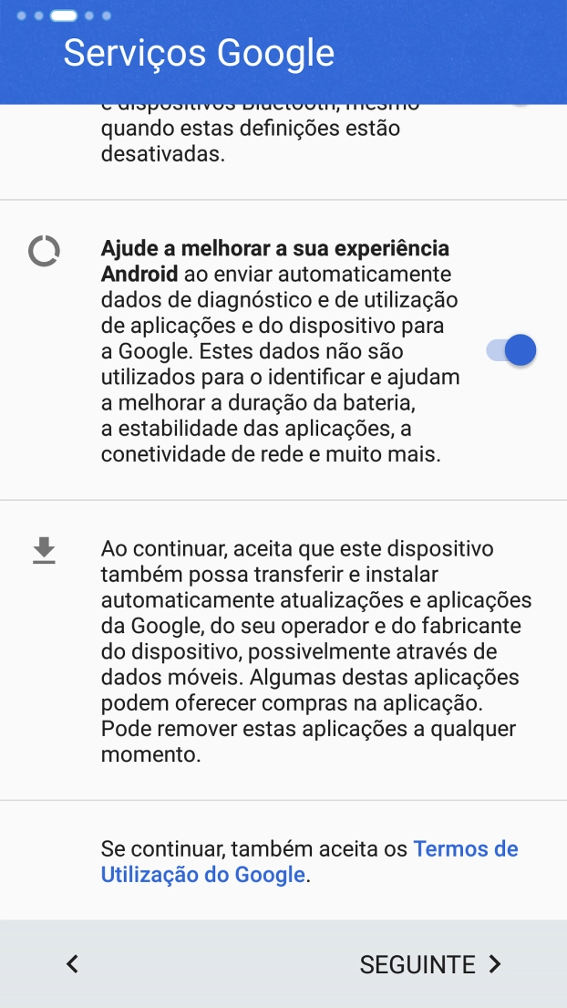Siga as indicações no ecrã para transferir conteúdo de outro telefone e completar a ativação do telefone.