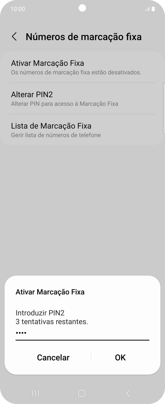 Introduza o código PIN2 e prima OK.