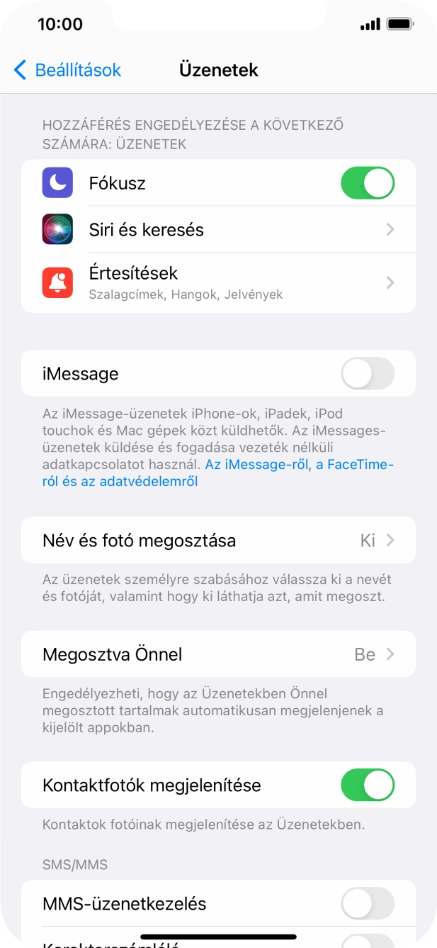 Kattints az „iMessage” melletti csúszkára a funkció bekapcsolásához.