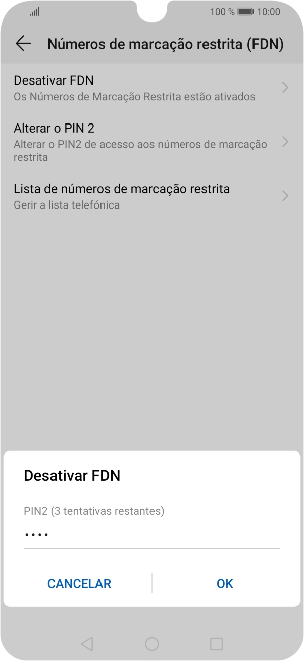 Introduza o código PIN2 e prima OK.