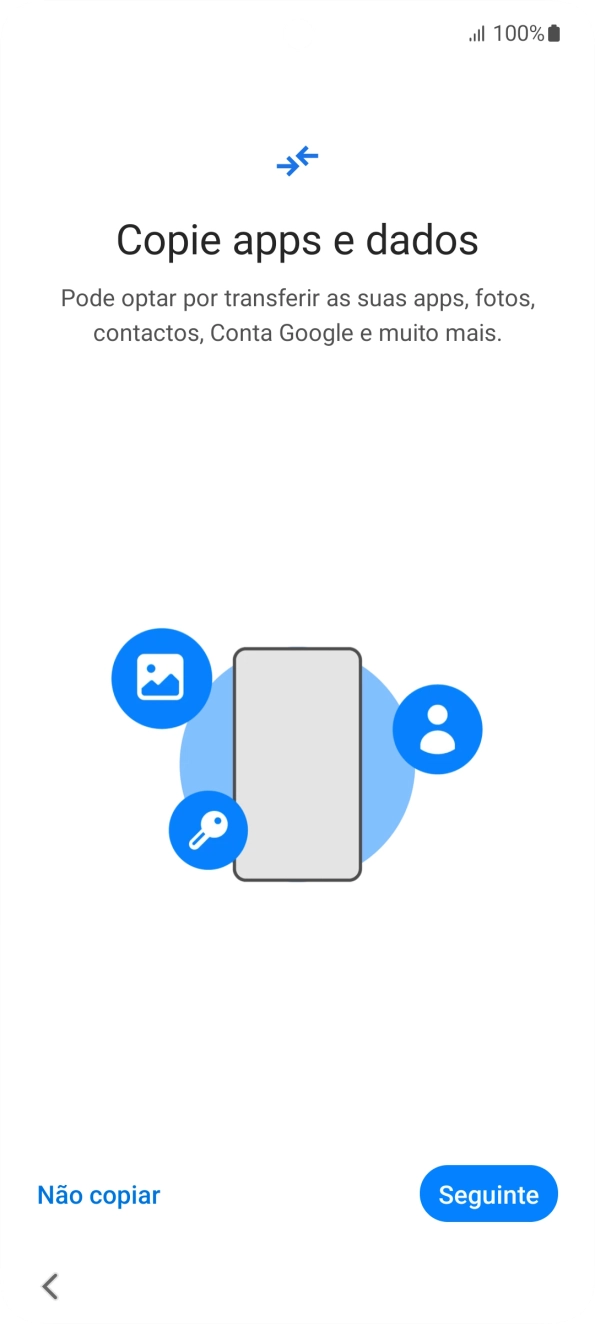É possível transferir conteúdo de outro telefone quando o telefone for ativado antes da primeira utilização e quando o telefone tiver sido reiniciado. Quando esta imagem for mostrada no ecrã, o telefone está pronto para transferir conteúdo de outro telefone.