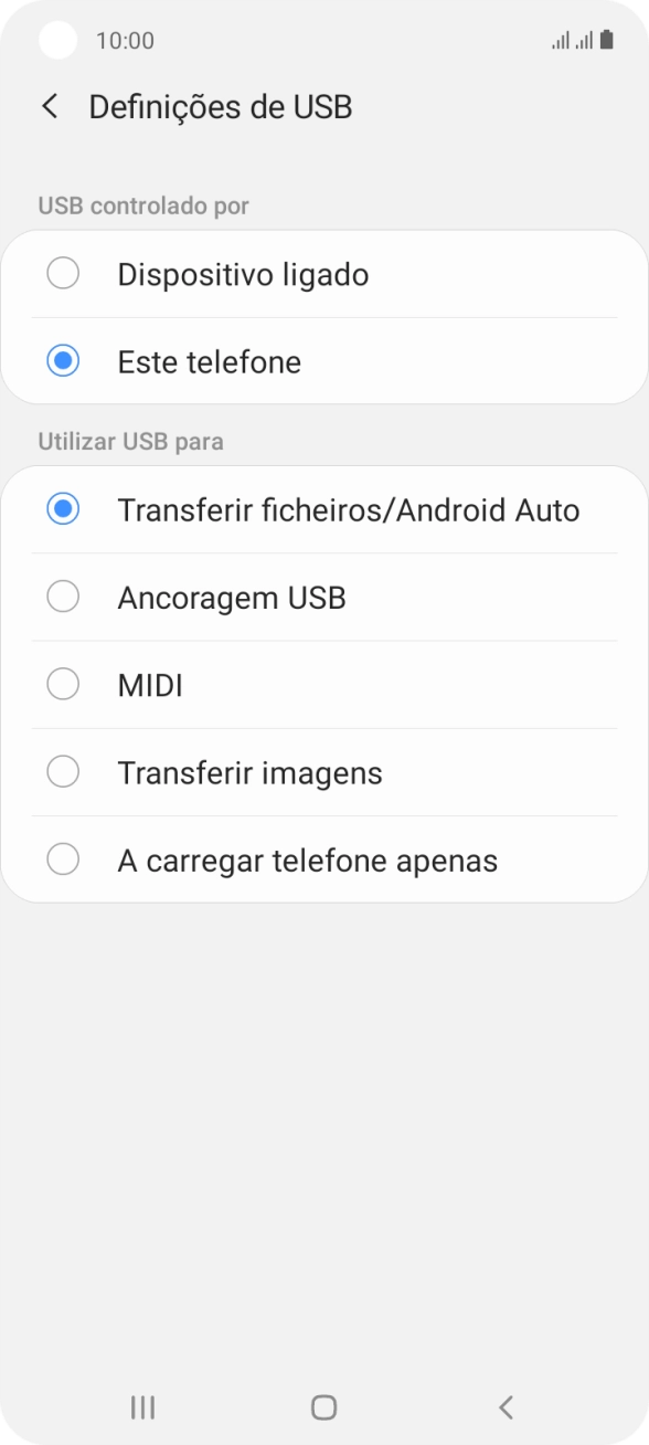 Prima Transferir ficheiros/Android Auto.