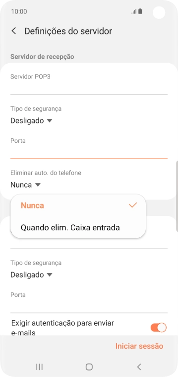 Prima Nunca para manter os e-mails no servidor quando estes são apagados no telefone.