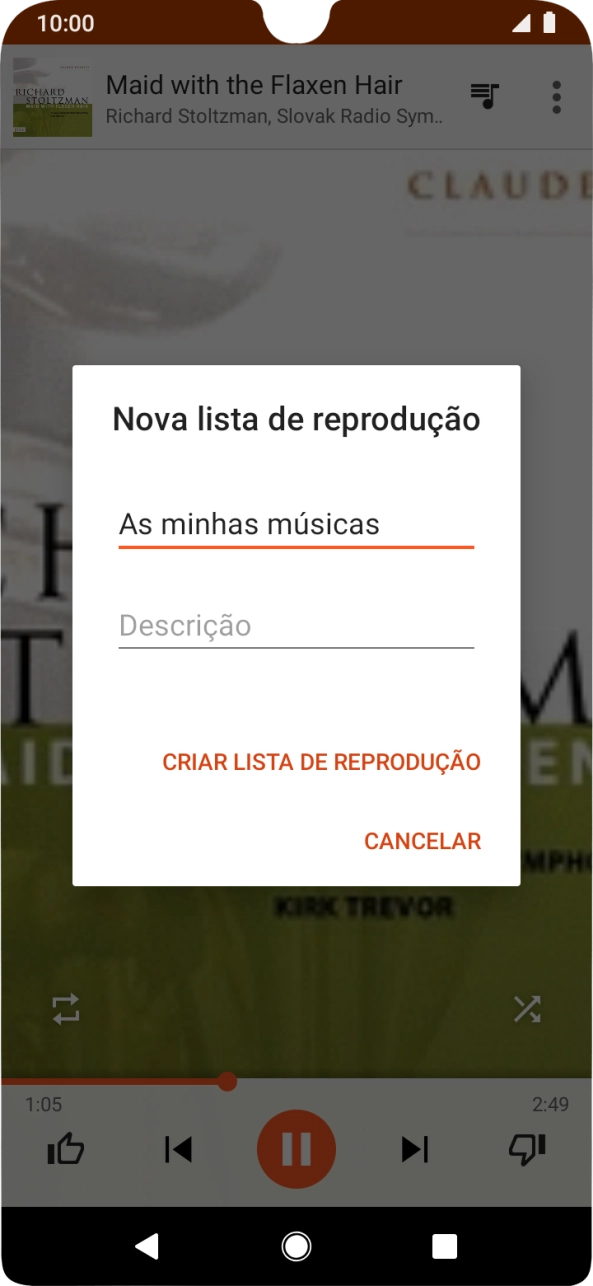 Introduza o nome pretendido para a lista de reprodução e prima CRIAR LISTA DE REPRODUÇÃO.