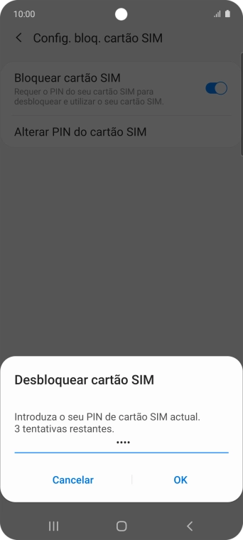 Introduza o seu código PIN e prima OK.