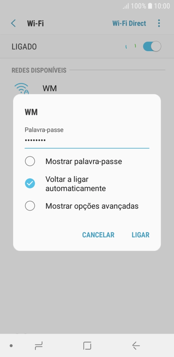 Introduza a password da rede Wi-Fi e prima LIGAR.