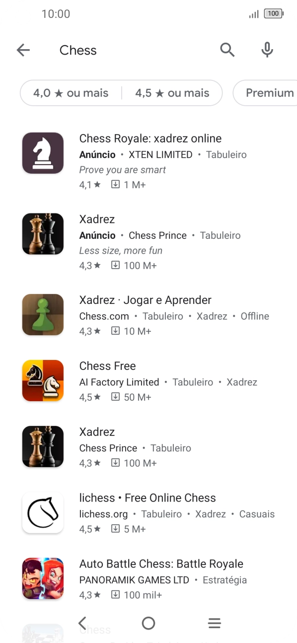 Prima a app pretendida.