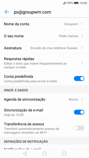 Prima Nome da conta e introduza o nome pretendido da conta de e-mail.