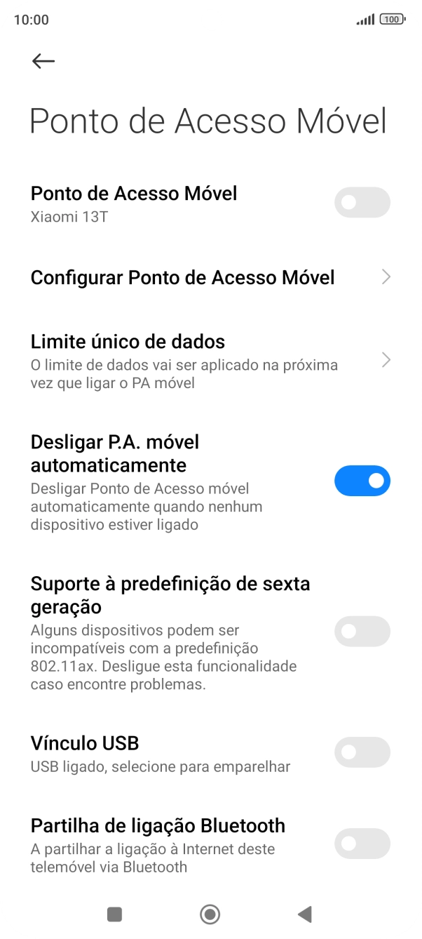 Prima Configurar Ponto de Acesso Móvel.