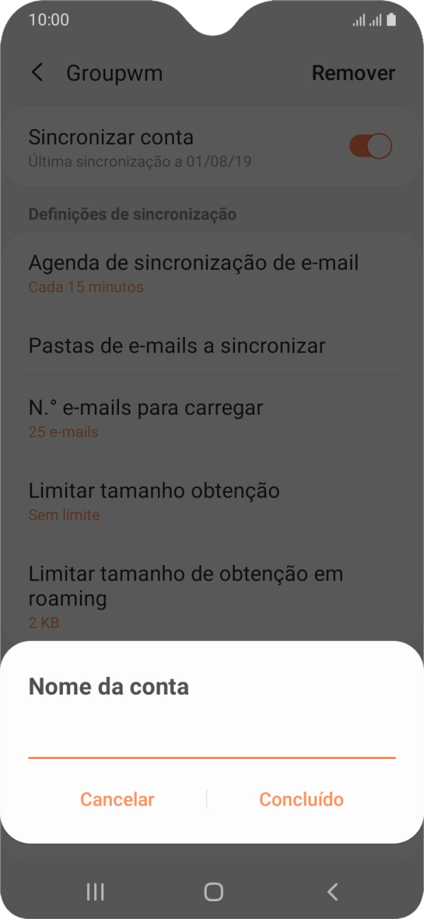 Introduza o nome pretendido da conta de e-mail Concluído.