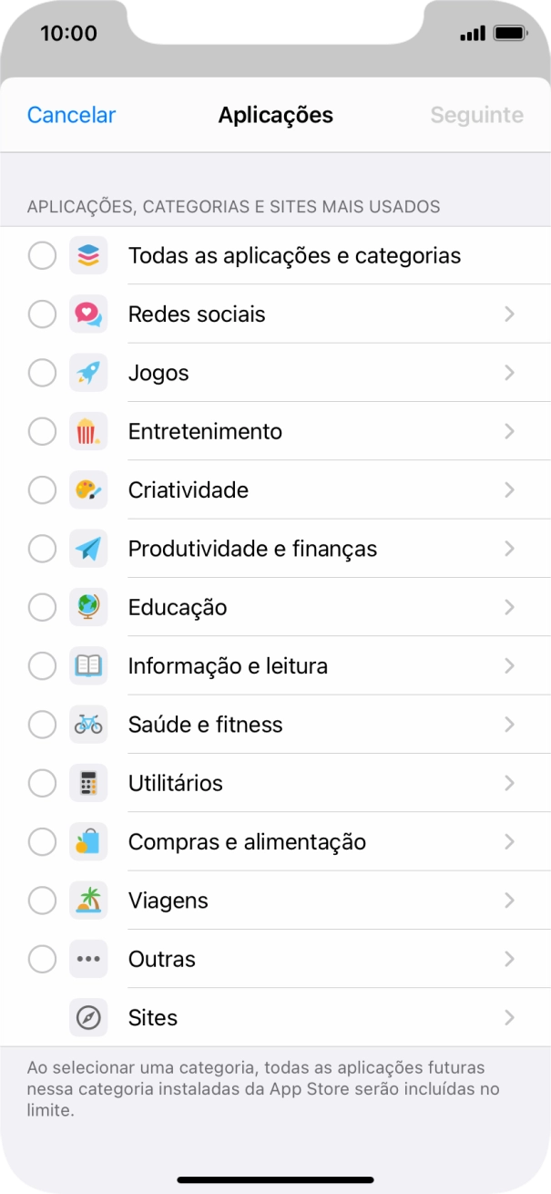Prima as categorias pretendidas.