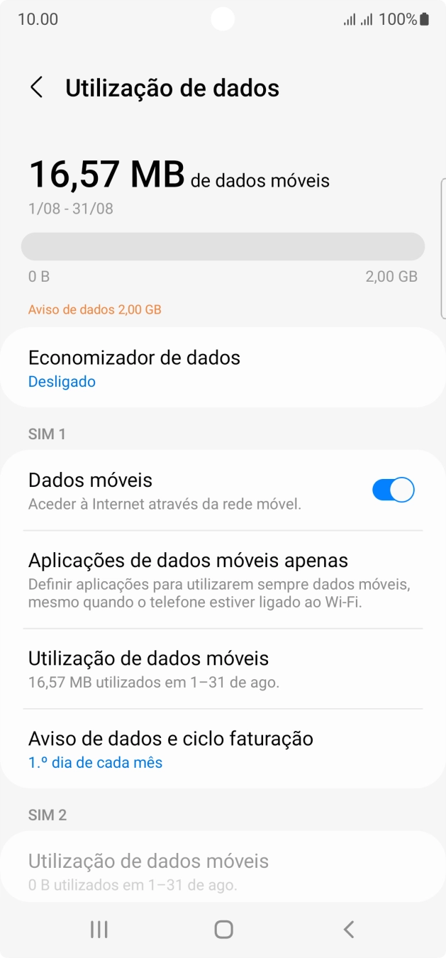 O consumo total de dados é agora mostrado no ecrã.