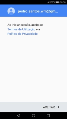 Prima ACEITAR e siga as indicações no ecrã para escolher as definições da conta Google.
